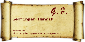 Gehringer Henrik névjegykártya